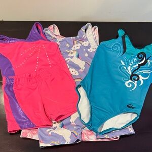 Toddler gymnastic leotards and shorts. 5 pieces size 3T/4T